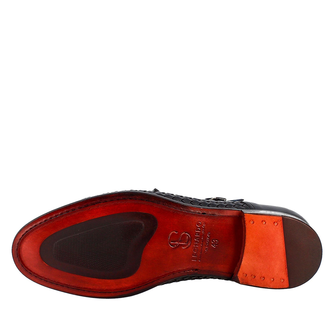 Scarpa doppia fibbia da uomo in pelle intrecciata blu - LeonardoShoes