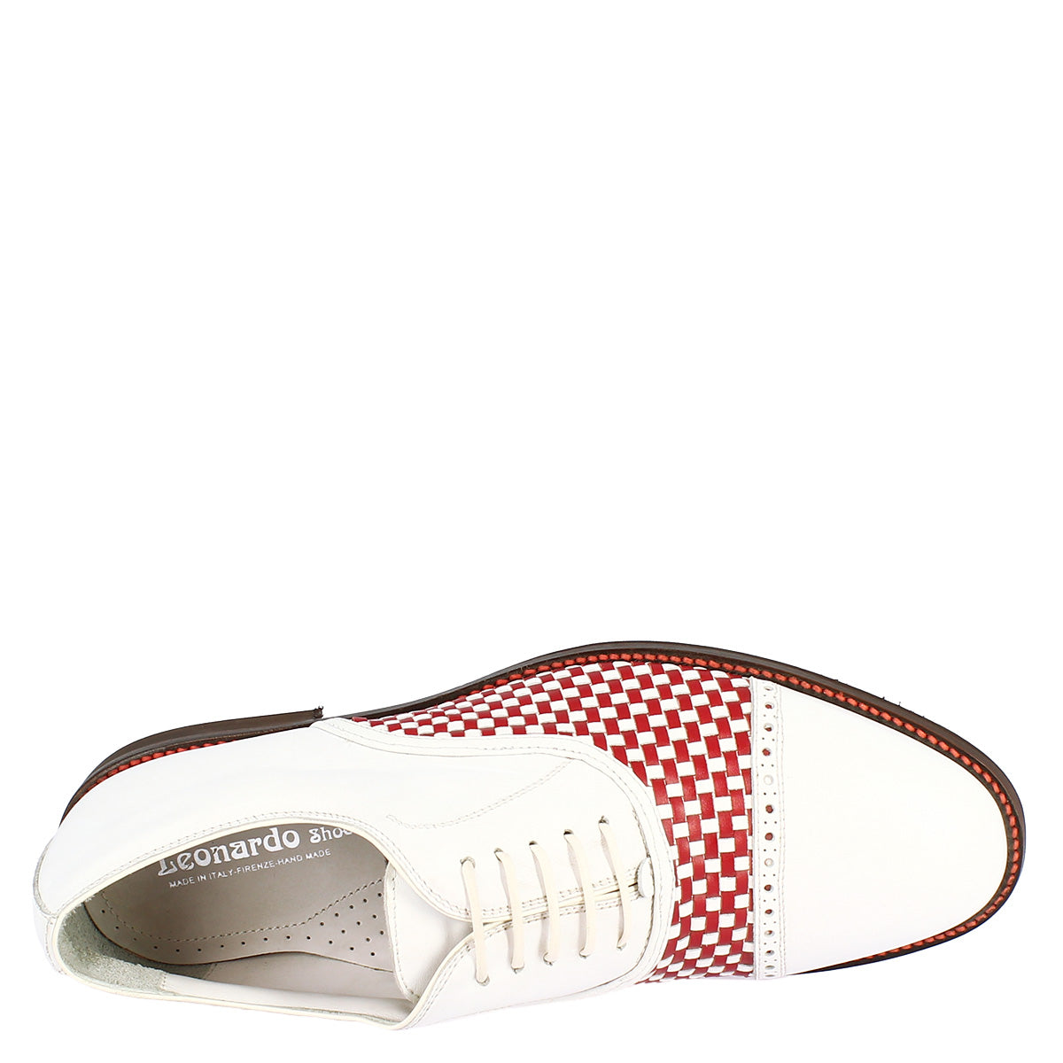 Scarpe classiche da golf donna artigianali in pelle bianca rossa