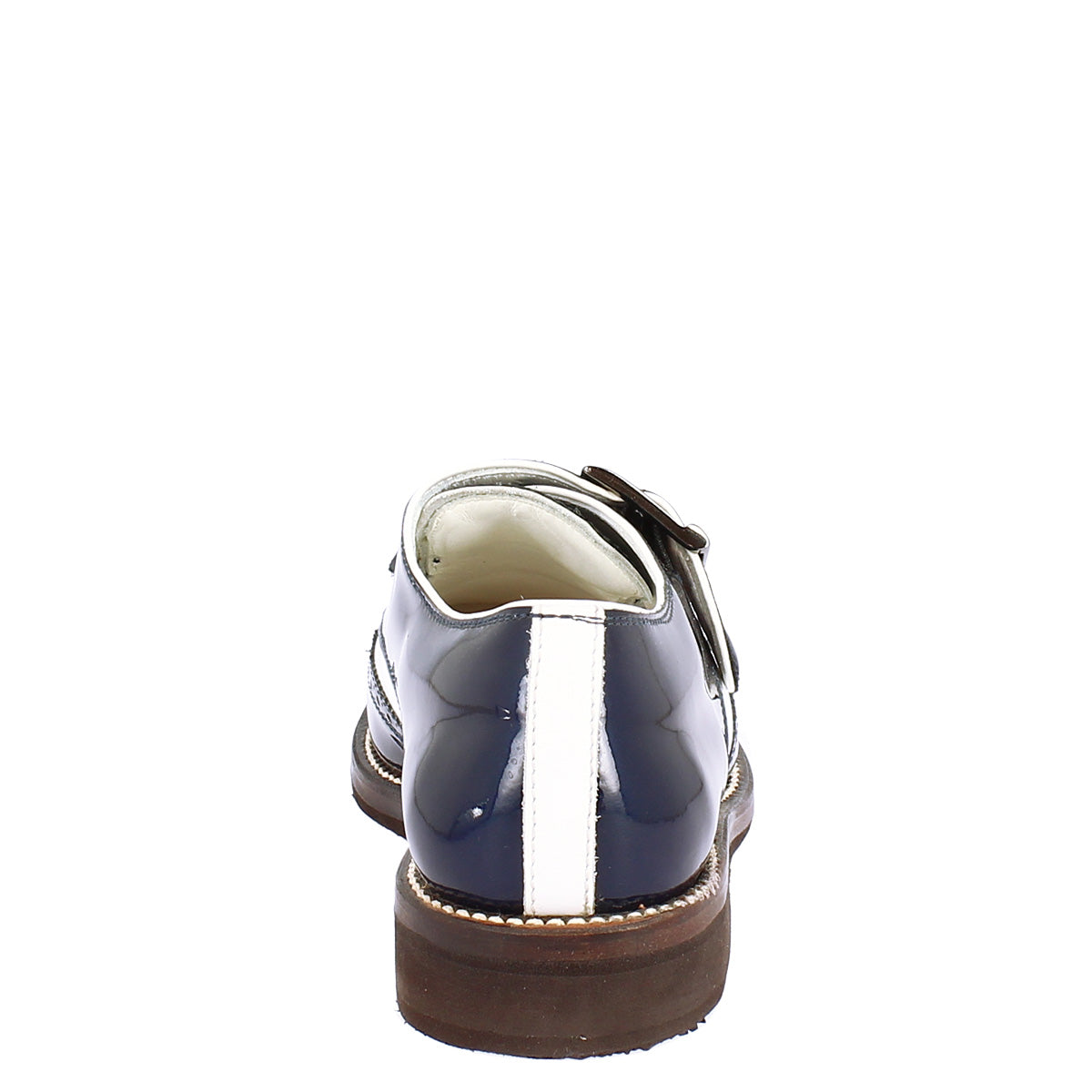 Scarpe con fibbia da golf in pelle bianca e vernice blu - LeonardoShoes