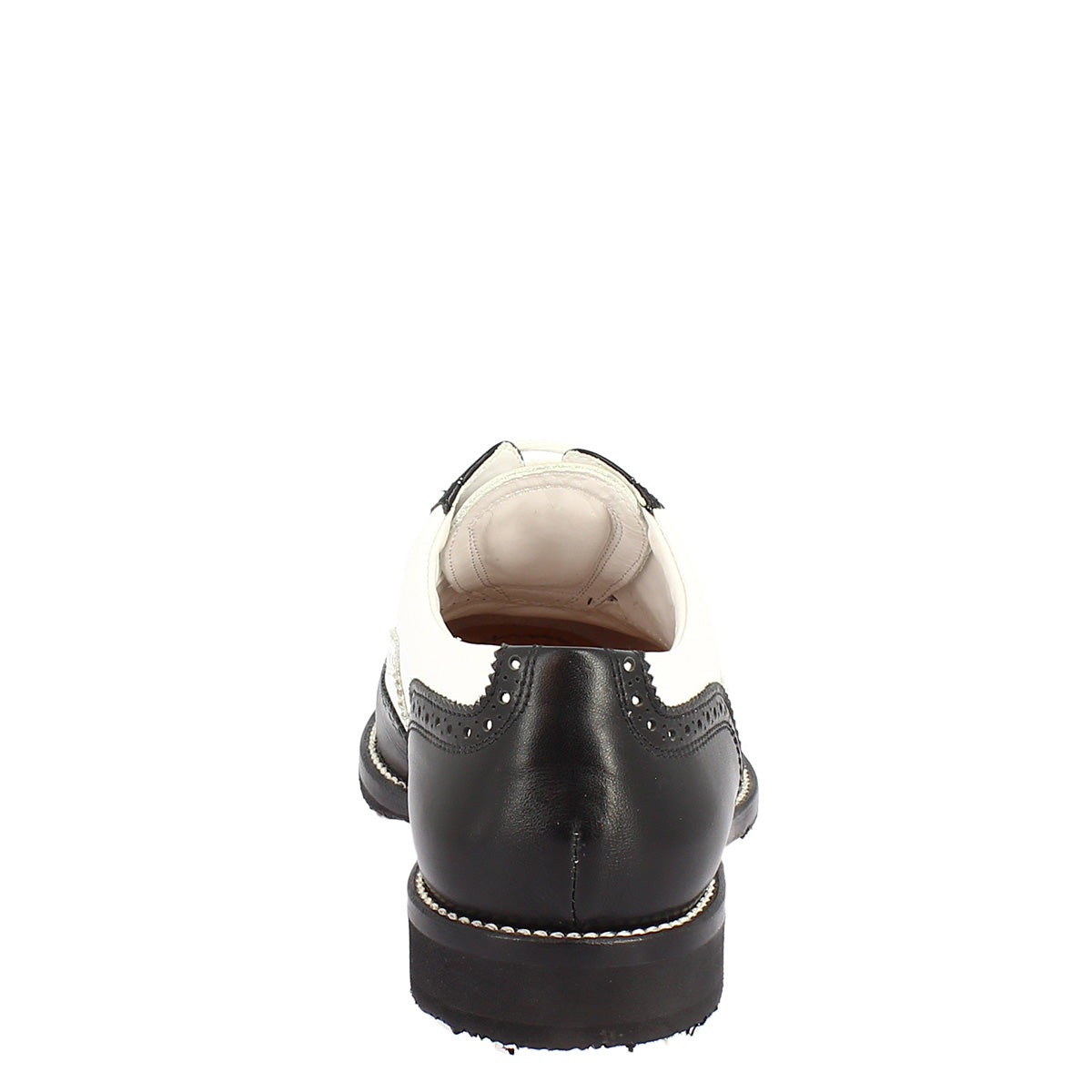 Scarpe da golf artigianale in pelle bicolore bianco e nero - LeonardoShoes
