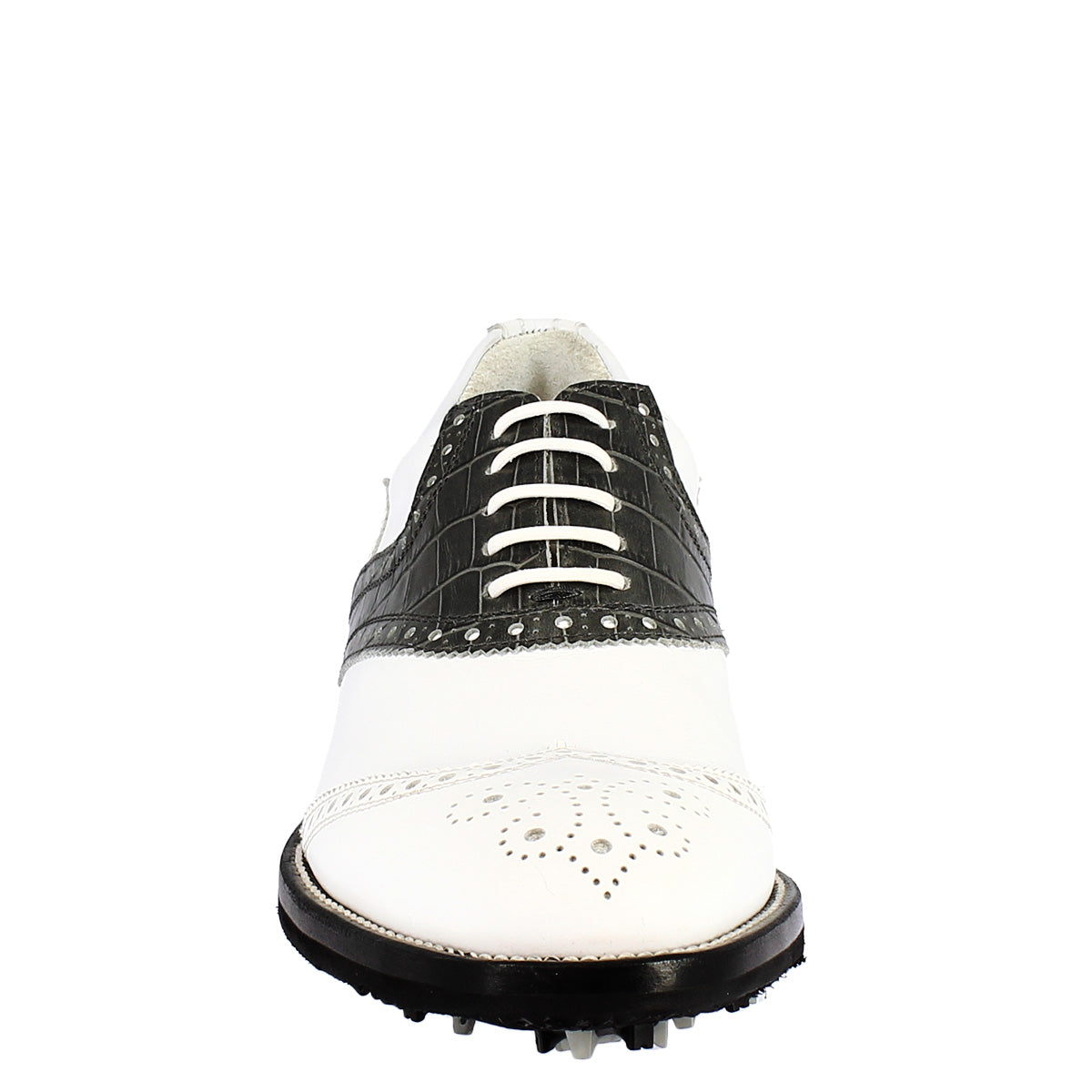 Scarpe golf unisex artigianali in pelle bianco e nero - LeonardoShoes