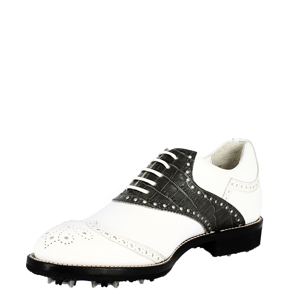 Scarpe golf unisex artigianali in pelle bianco e nero - LeonardoShoes