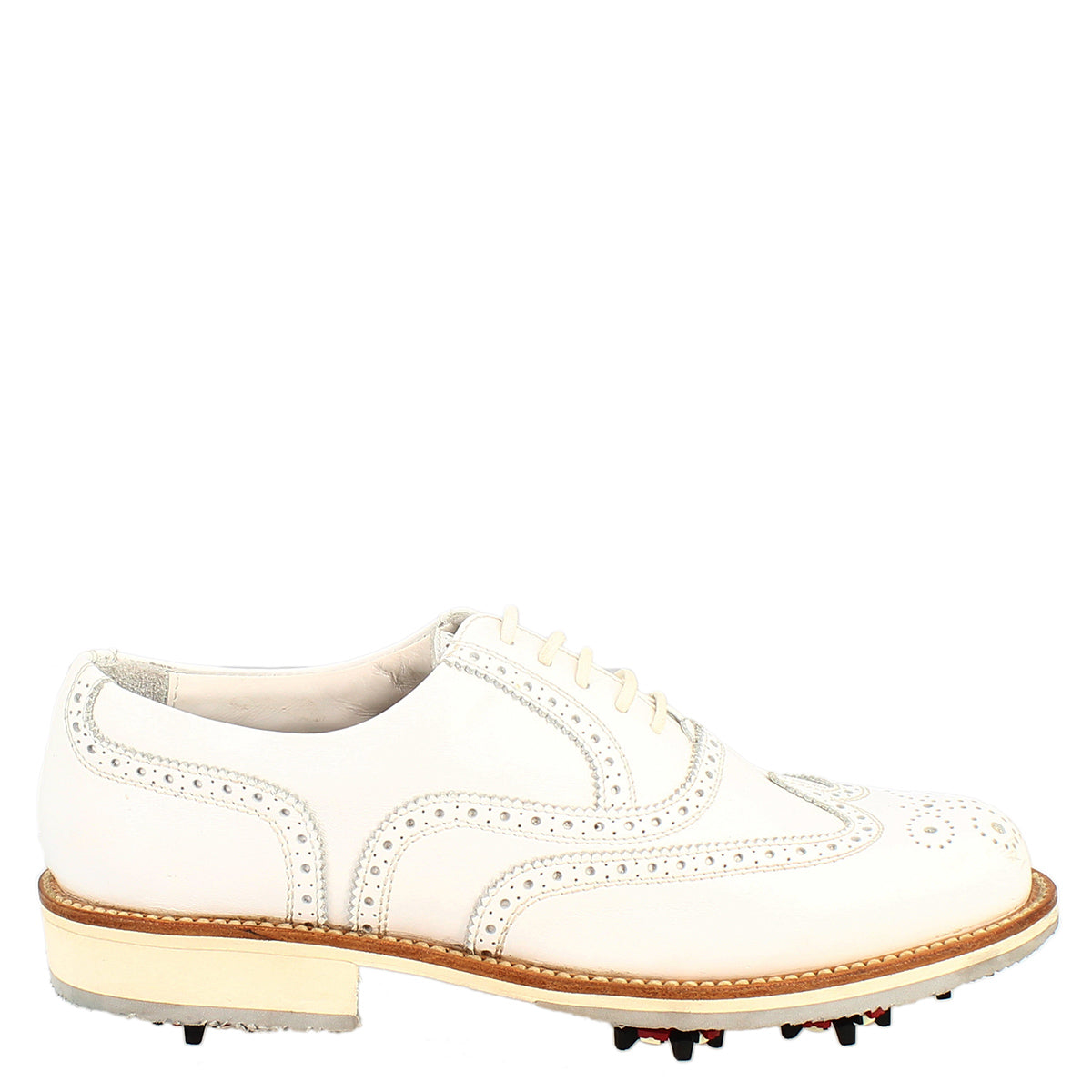 Scarpe da golf classiche brogues artigianali in pelle bianca - LeonardoShoes