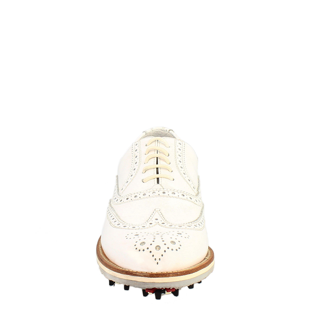 Scarpe da golf classiche brogues artigianali in pelle bianca - LeonardoShoes