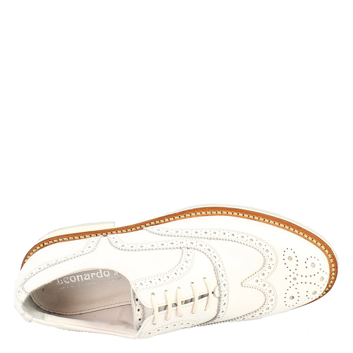 Scarpe da golf classiche brogues artigianali in pelle bianca - LeonardoShoes