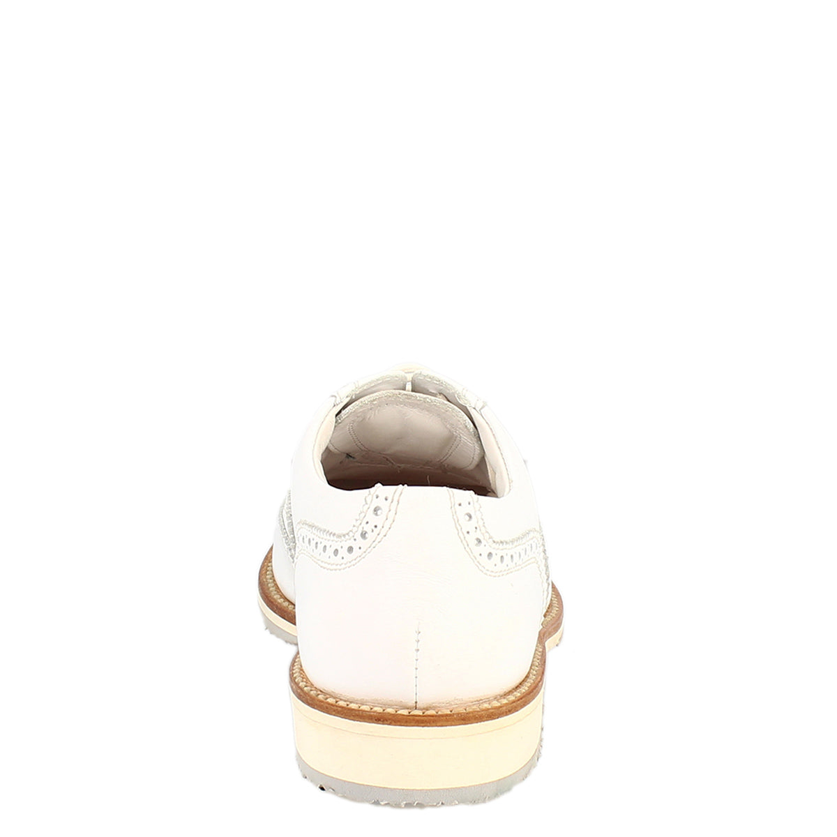 Scarpe da golf classiche brogues artigianali in pelle bianca - LeonardoShoes