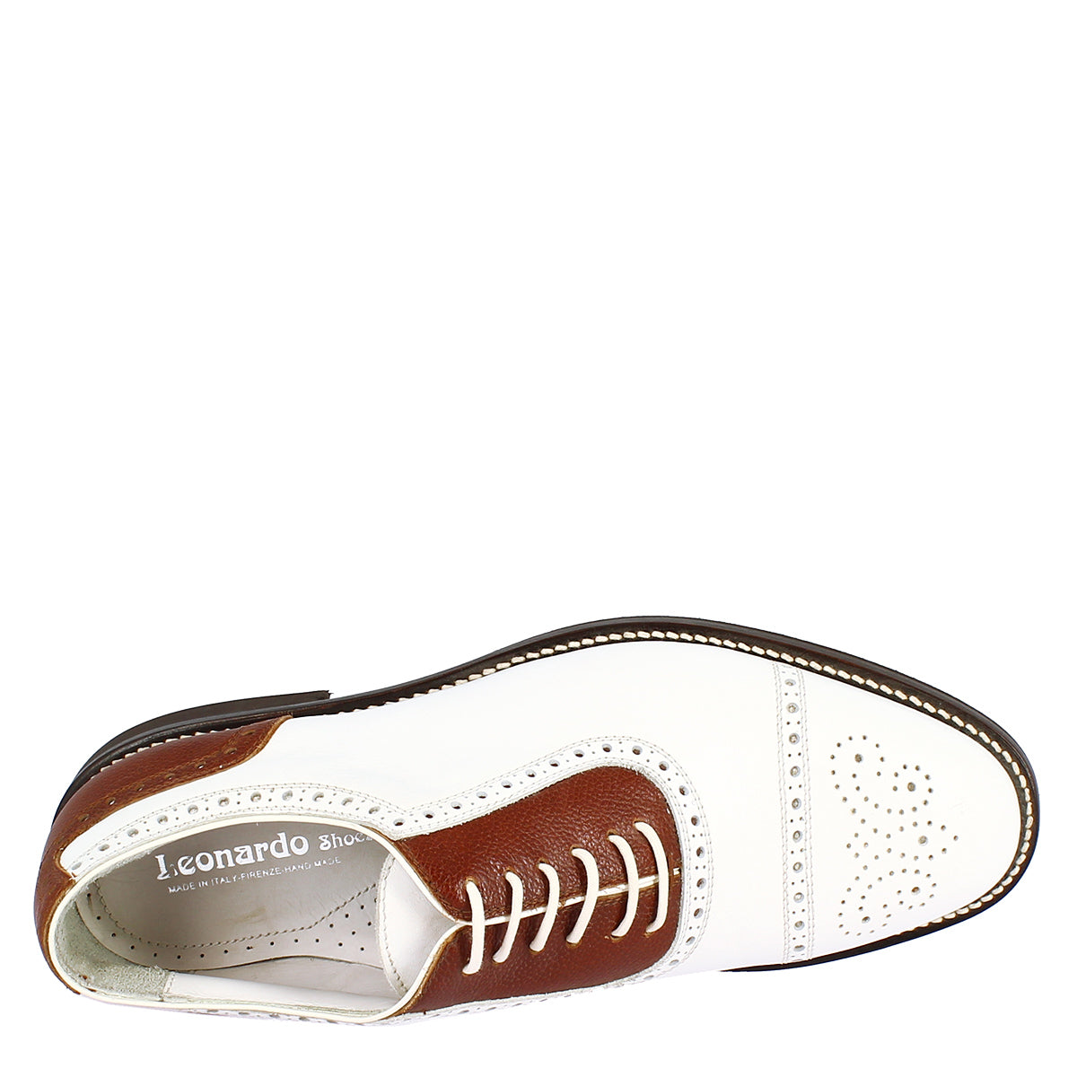 Scarpe da golf artigianali unisex in pelle bianca e marrone - LeonardoShoes