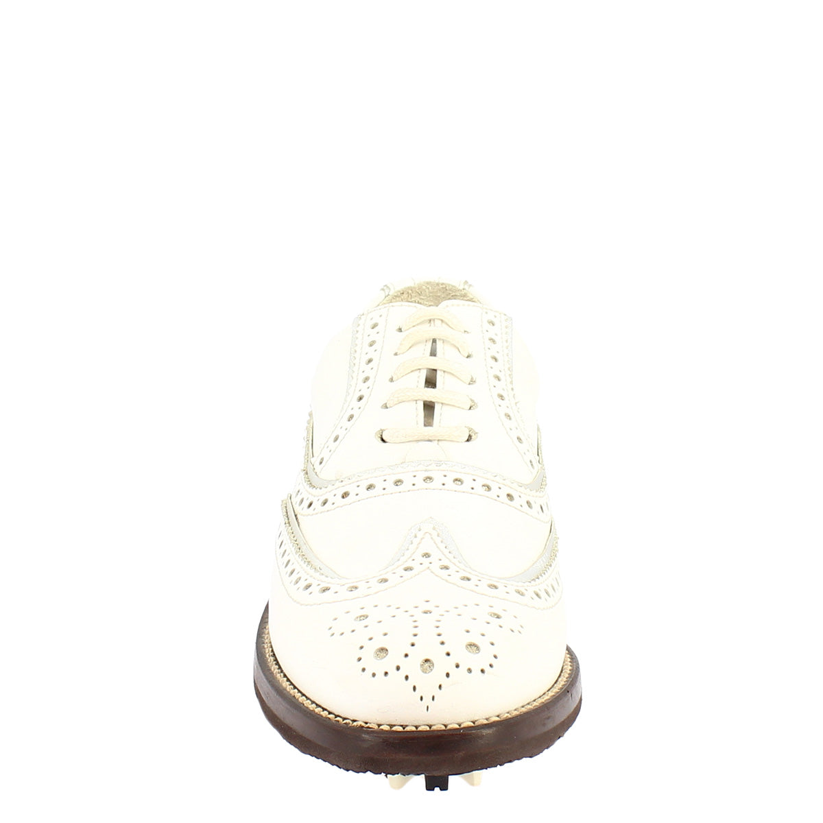 Scarpe da golf impermeabili fatte a mano in pelle bianca - LeonardoShoes