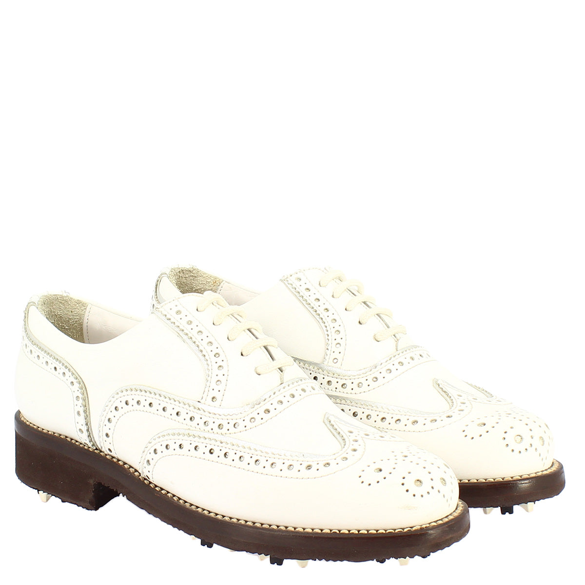 Scarpe da golf impermeabili fatte a mano in pelle bianca - LeonardoShoes