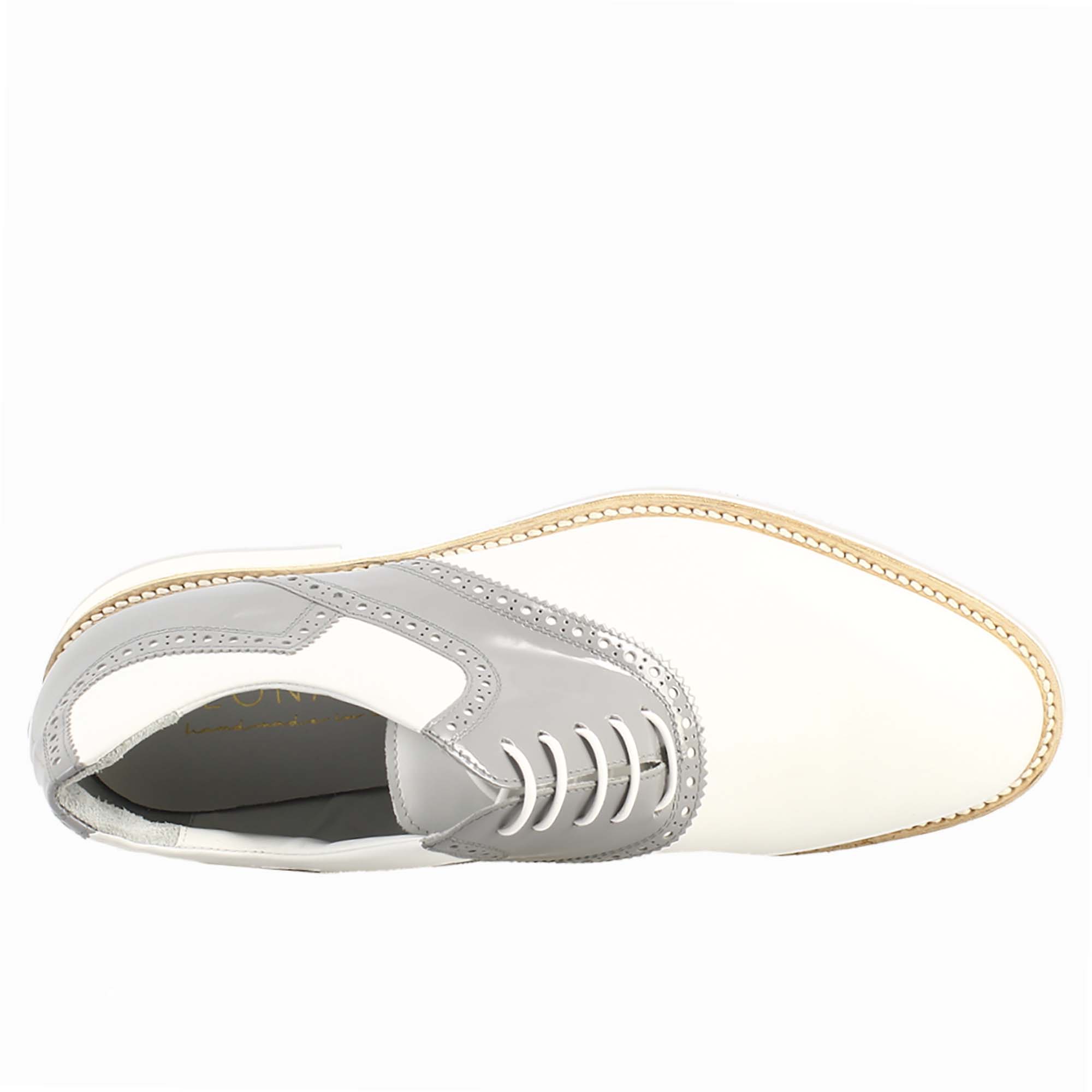 Scarpe da golf artigianali in pelle colore bianco e grigio - LeonardoShoes
