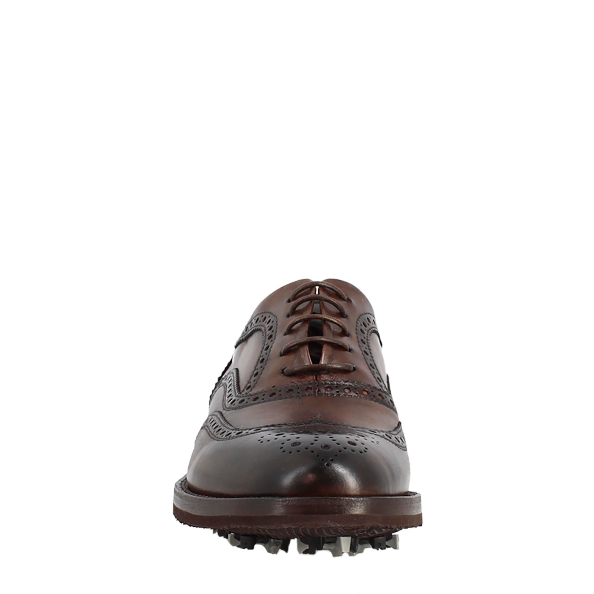 Scarpe da golf artigianali in pelle marrone con dettagli brogue - LeonardoShoes