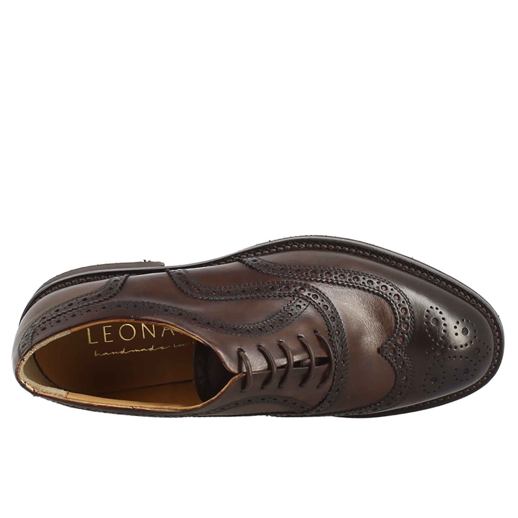 Scarpe da golf artigianali in pelle marrone con dettagli brogue - LeonardoShoes