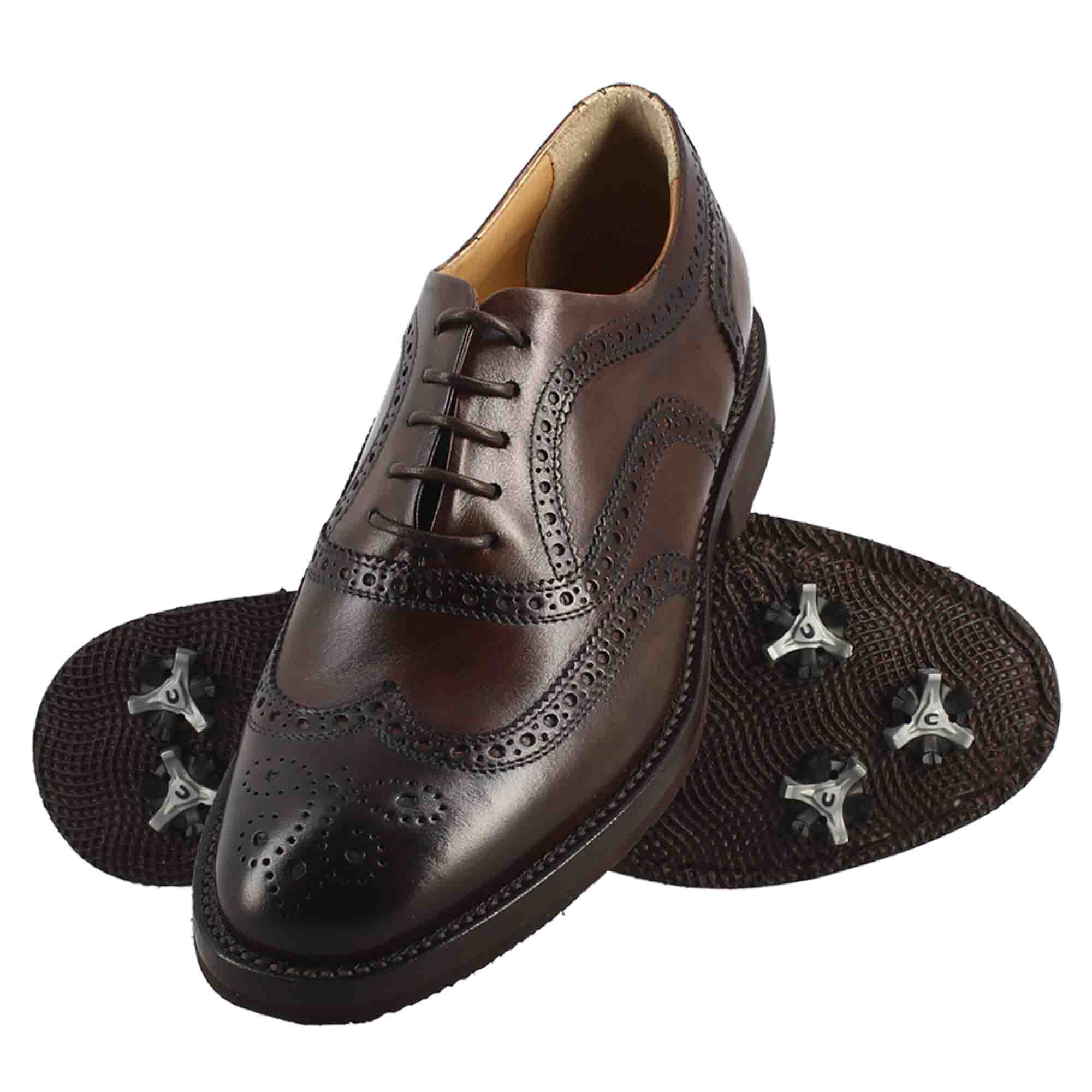 Scarpe da golf artigianali in pelle marrone con dettagli brogue - LeonardoShoes