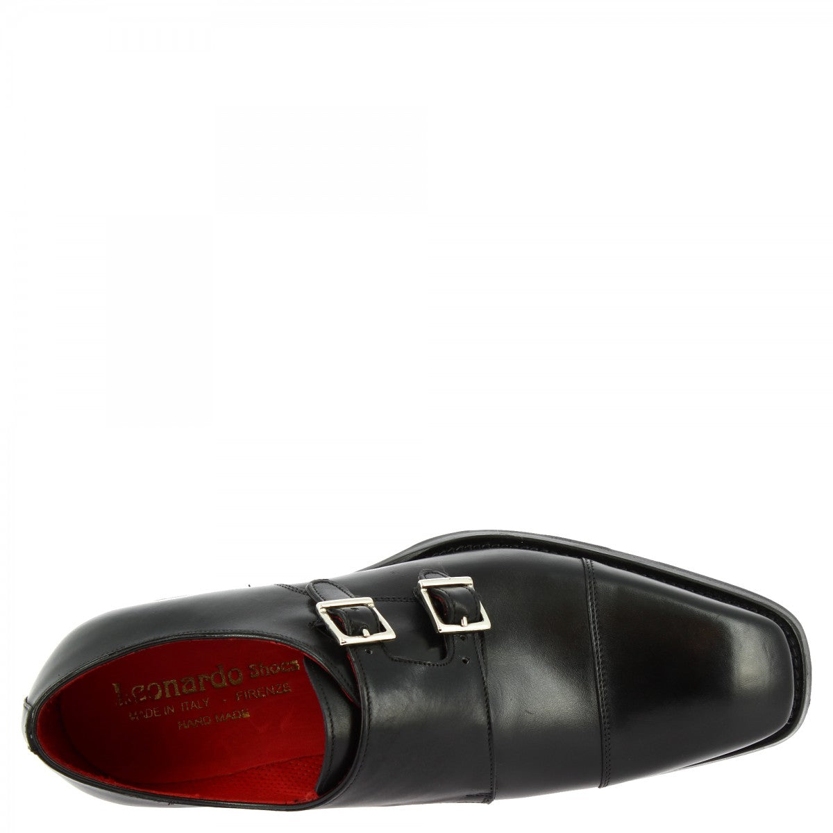 Men's handmade black calf leather double buckle dress shoes