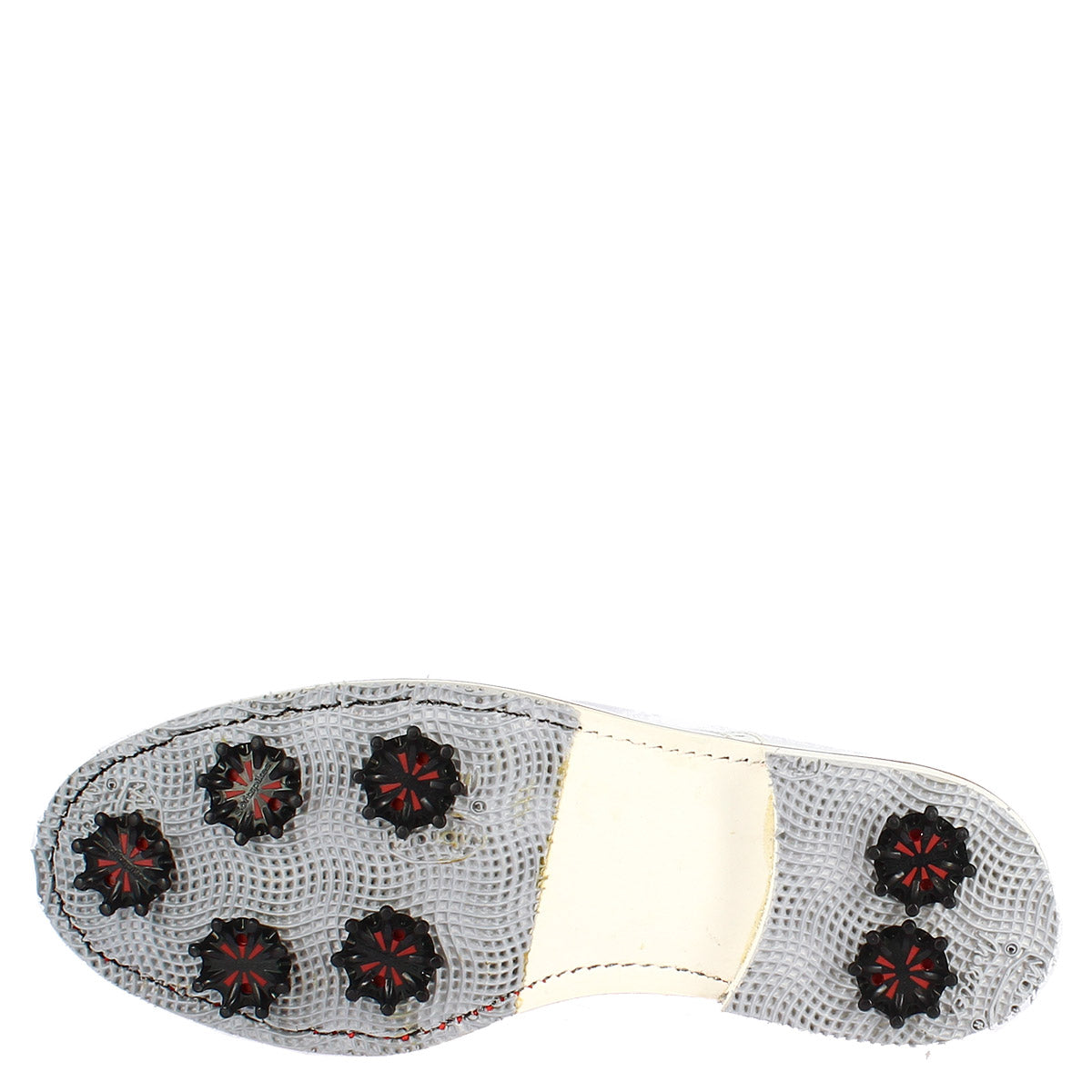 Scarpe golf artigianali in pelle bianco con puntale rosso - LeonardoShoes