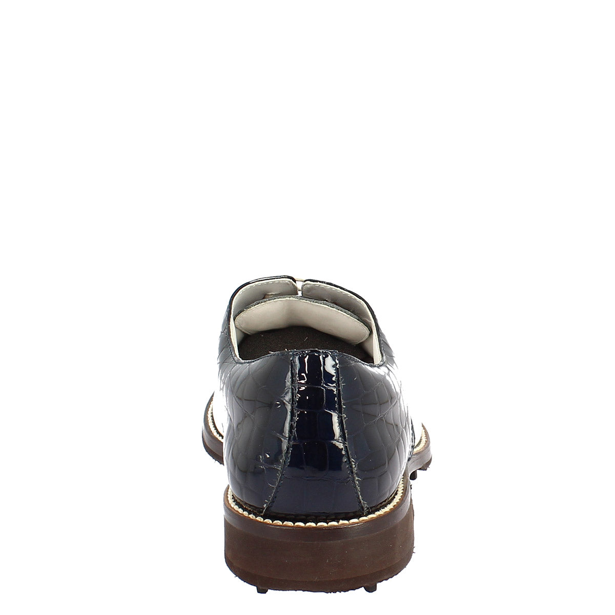 Scarpe golf artigianali in pelle pieno fiore bianco cocco blu - LeonardoShoes