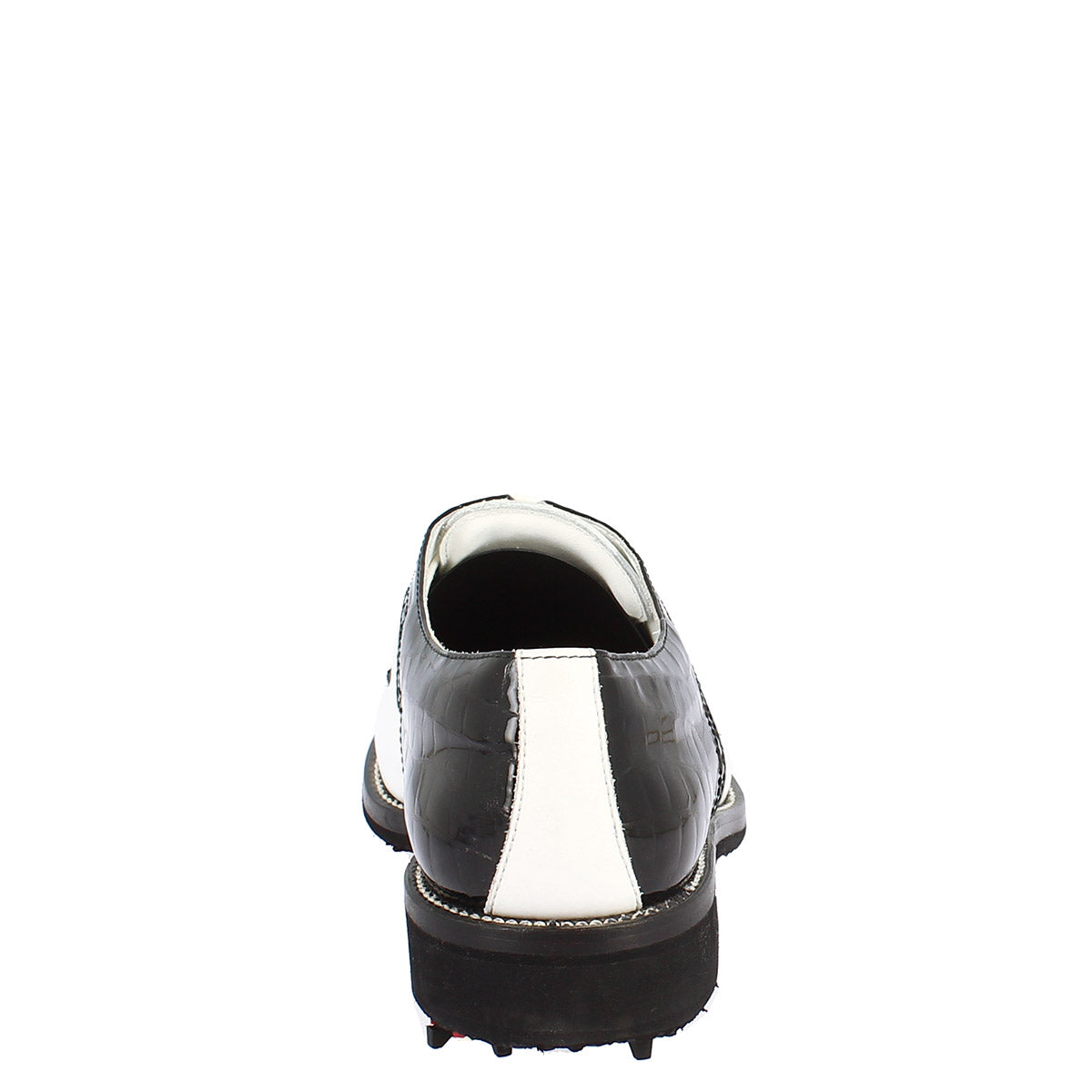 Scarpe golf artigianali in pelle pieno fiore bianco e cocco nero - LeonardoShoes