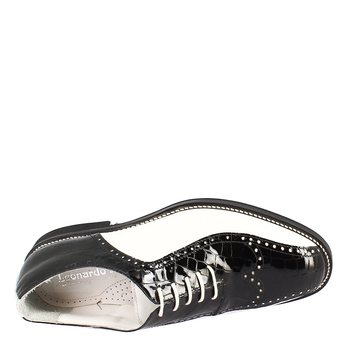 Scarpe golf artigianali in pelle pieno fiore bianco e cocco nero - LeonardoShoes