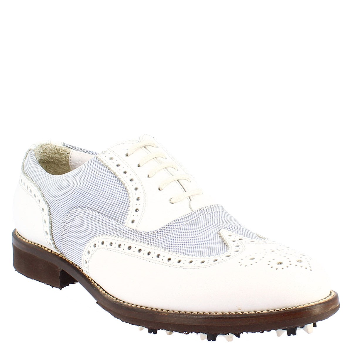 Scarpe golf estive fatte a mano in pelle bianca e tessuto - LeonardoShoes