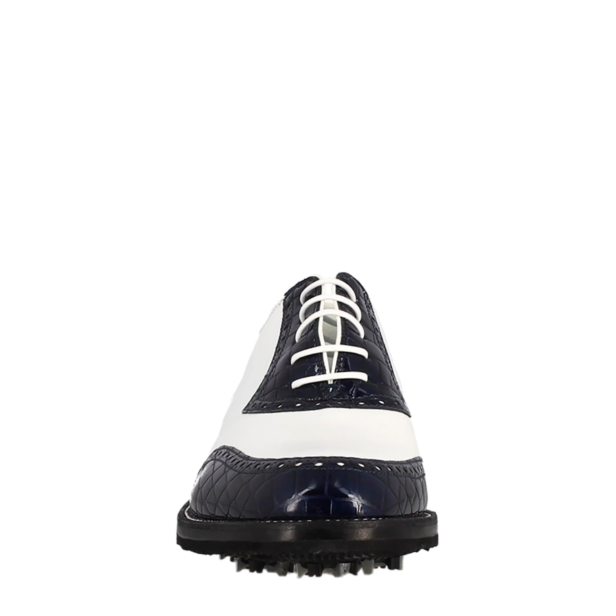 Scarpe golf artigianali in pelle bianco e cocco blu - LeonardoShoes