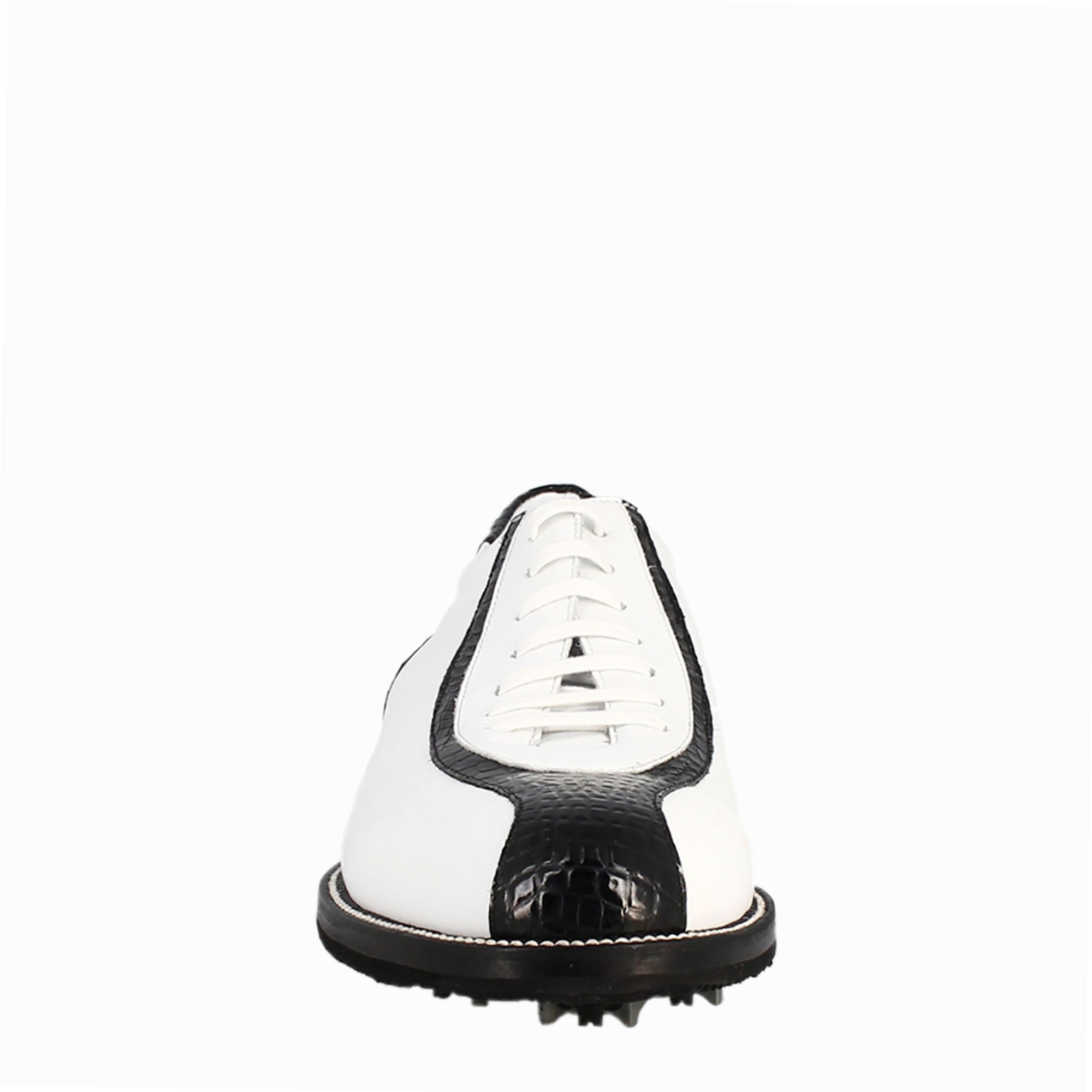 Scarpe golf artigianali in pelle bianco e dettagli in cocco nero - LeonardoShoes