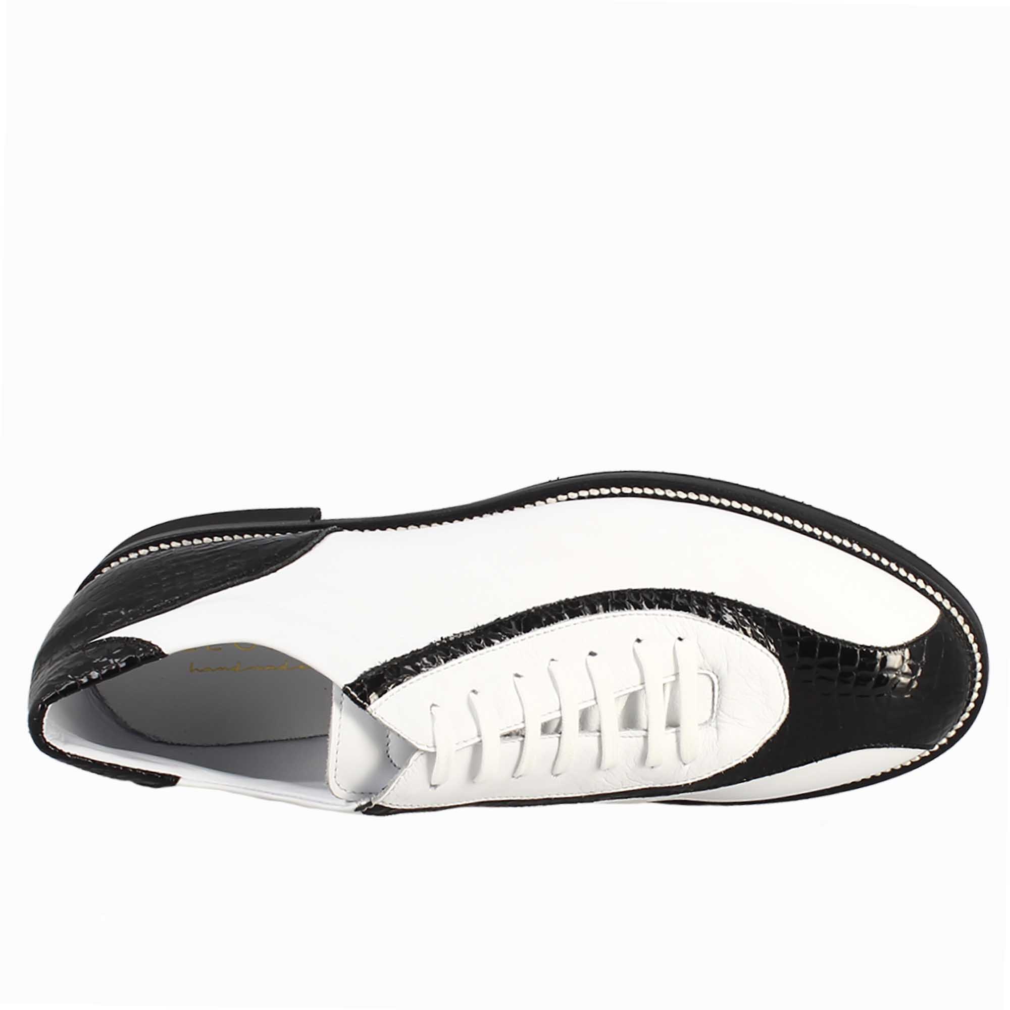 Scarpe golf artigianali in pelle bianco e dettagli in cocco nero - LeonardoShoes