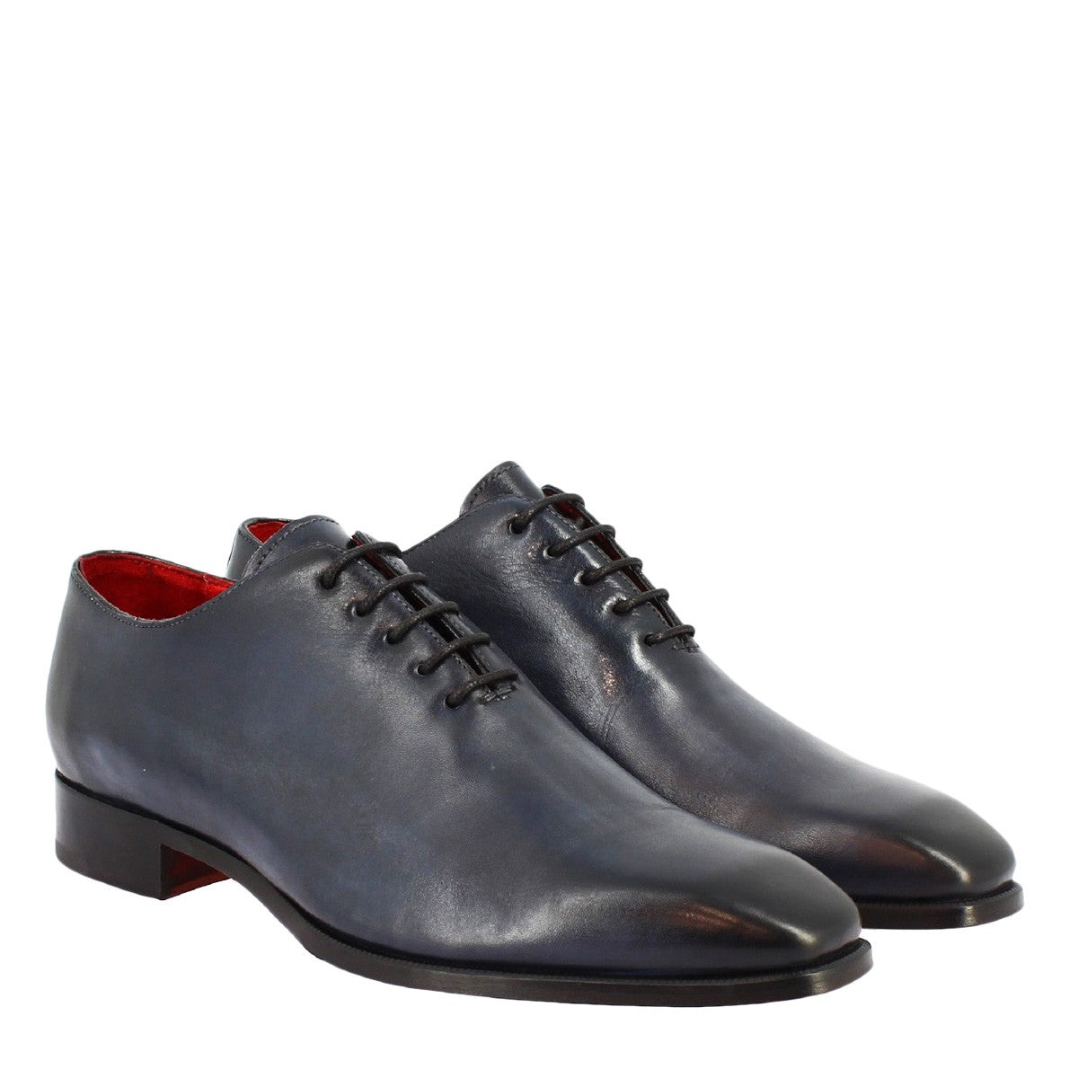Scarpe wholecut da uomo artigianali in pelle delavè blu - LeonardoShoes