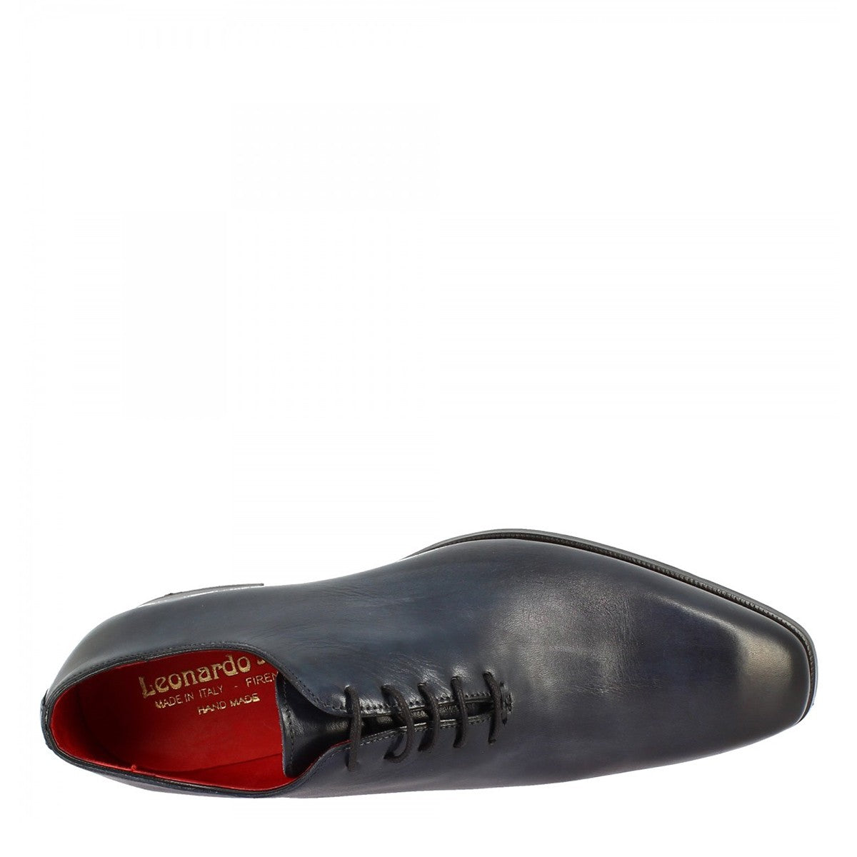 Scarpe wholecut da uomo artigianali in pelle delavè blu - LeonardoShoes