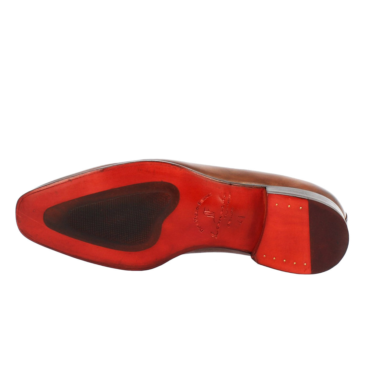 Scarpe wholecut da uomo artigianali punta squadrata in pelle di vitello delavè brandy - LeonardoShoes