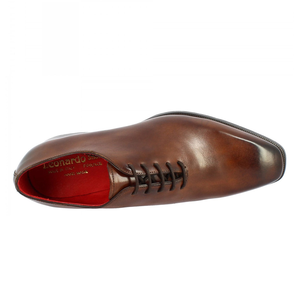 Scarpe wholecut da uomo artigianali punta squadrata in pelle di vitello delavè brandy - LeonardoShoes
