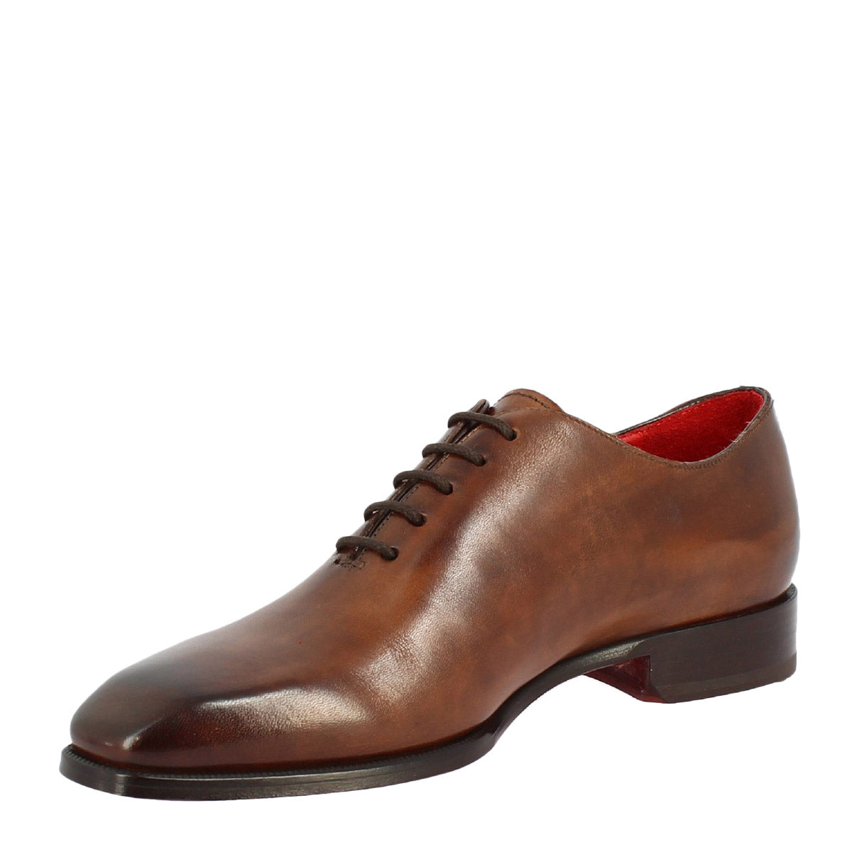 Scarpe wholecut da uomo artigianali punta squadrata in pelle di vitello delavè brandy - LeonardoShoes