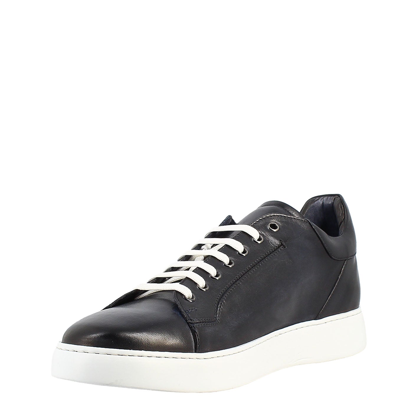 Basket élégante bleue pour homme en cuir lisse