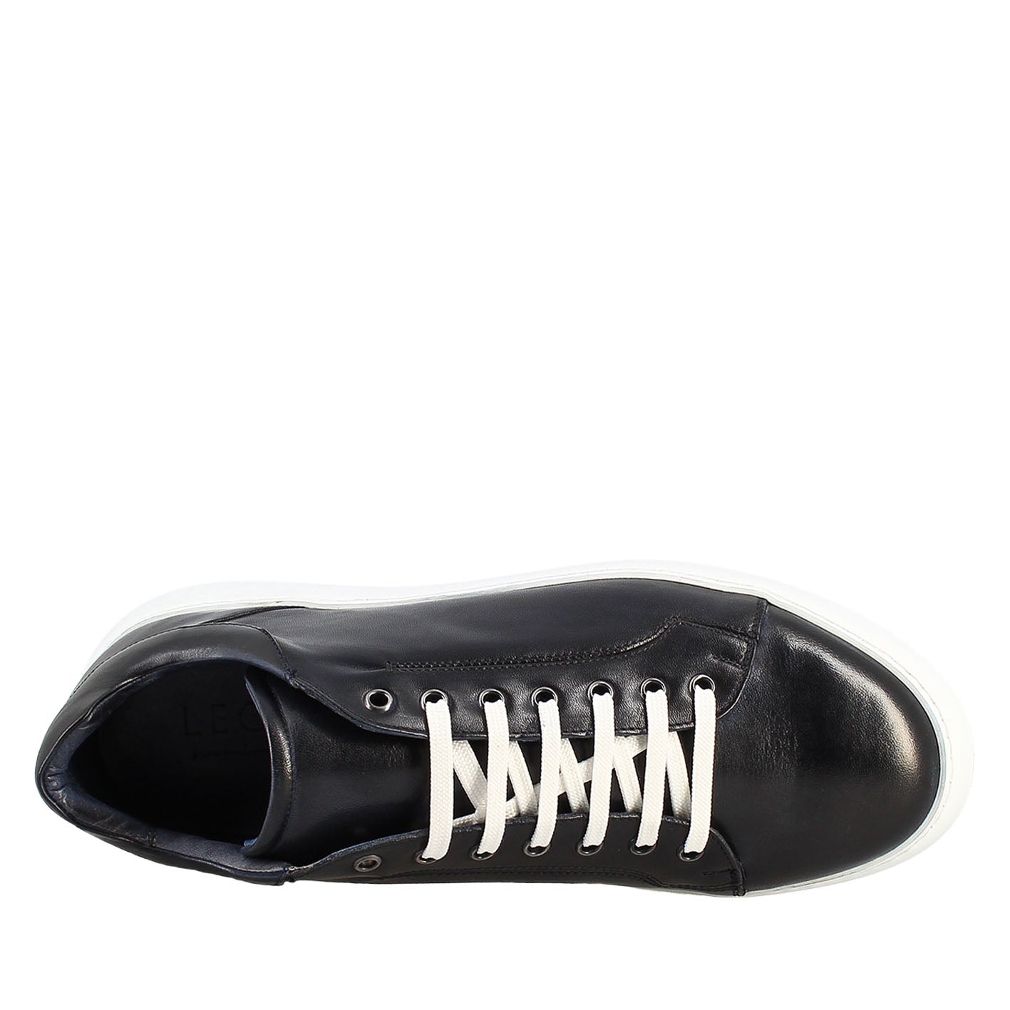 Basket élégante bleue pour homme en cuir lisse