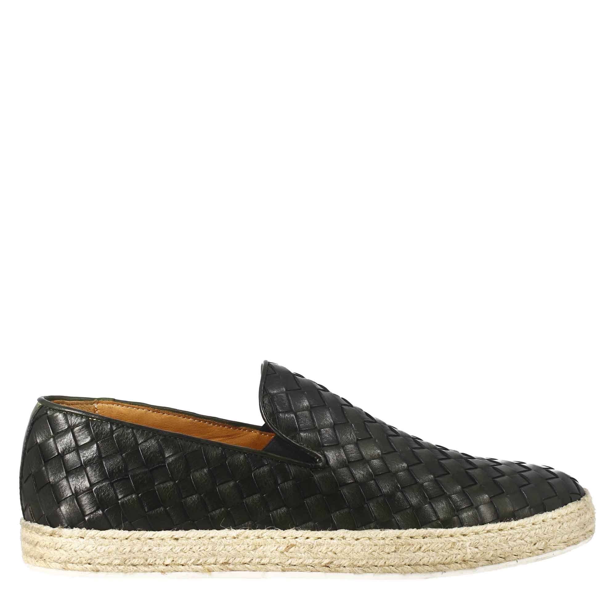 Sneaker verde elegante da uomo in pelle intrecciata - LeonardoShoes