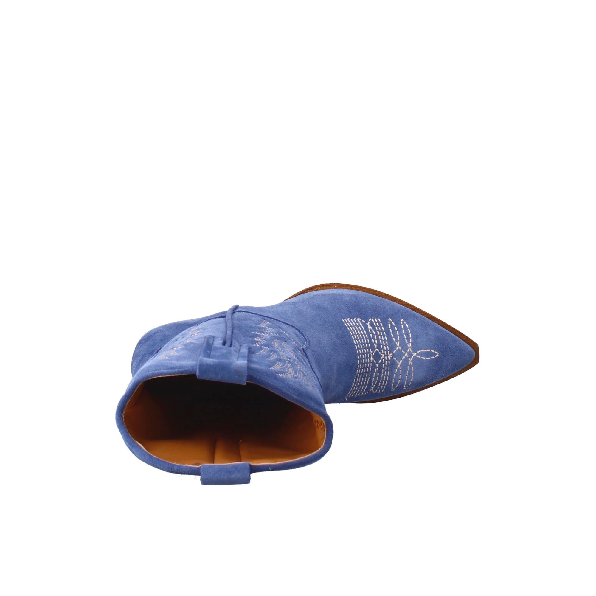 Stivaletto texano da donna in camoscio, color azzurro con ricamo. - LeonardoShoes