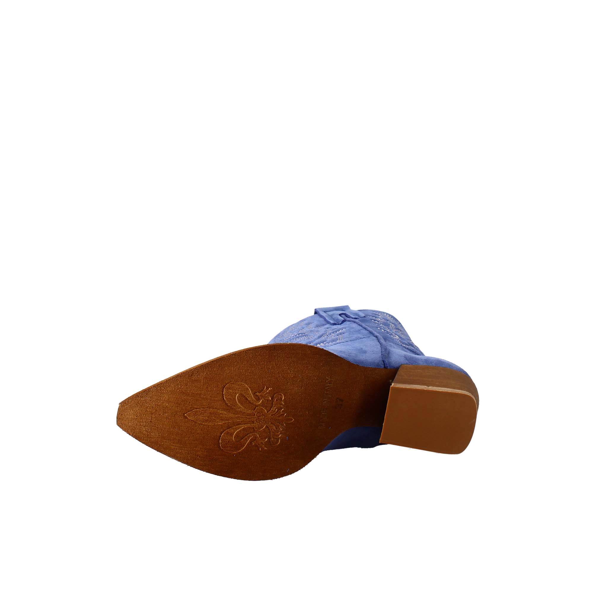 Stivaletto texano da donna in camoscio, color azzurro con ricamo. - LeonardoShoes