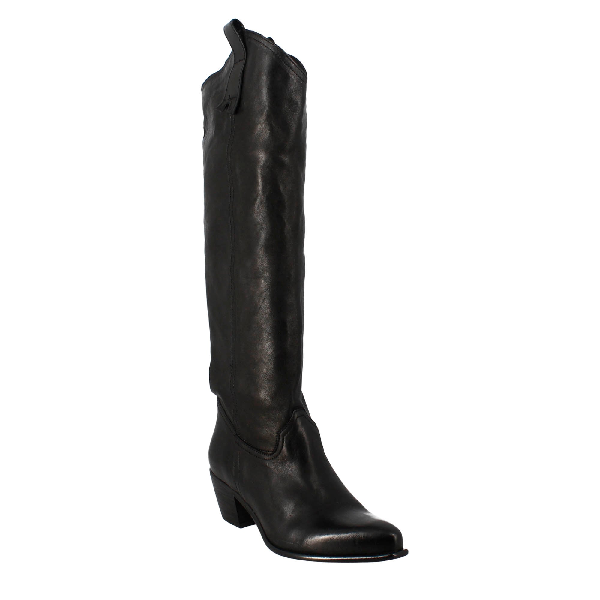 Stivali texani alti da donna fatti a mano in pelle nera con cerniera - LeonardoShoes
