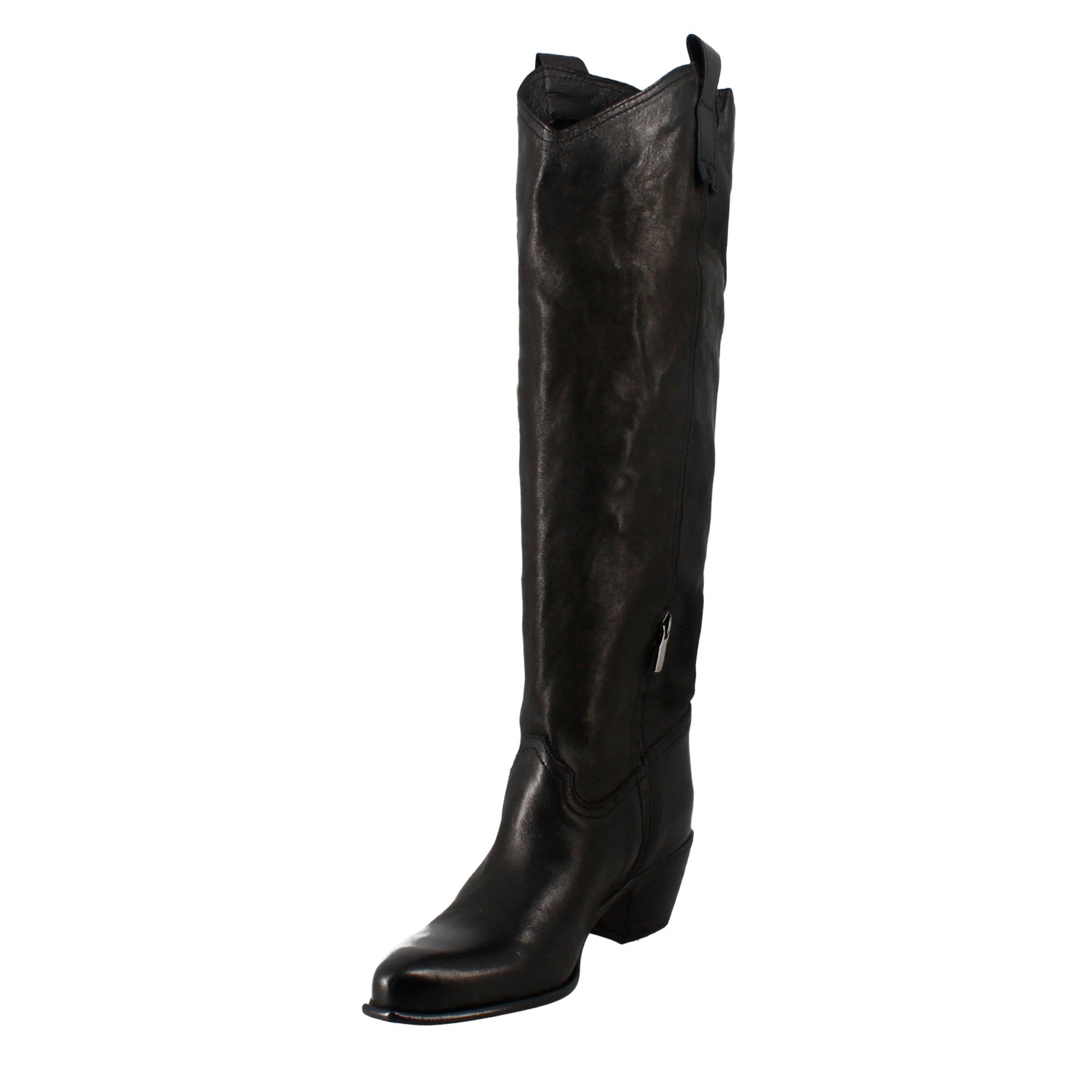 Stivali texani alti da donna fatti a mano in pelle nera con cerniera - LeonardoShoes