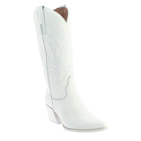 Women's medium Texan boots in white leather with embroidery.