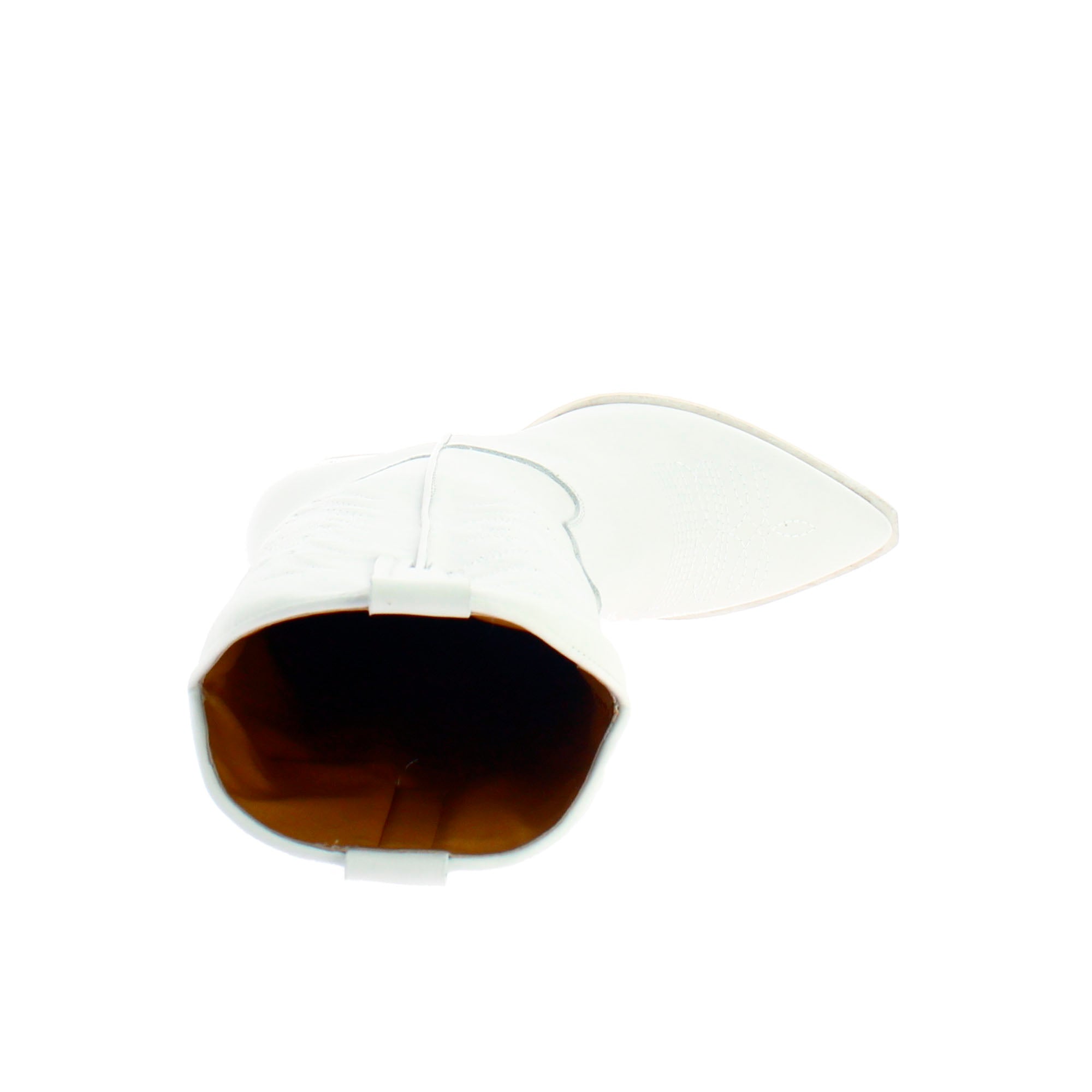 Stivali texani medi da donna in pelle colore bianco con ricami.