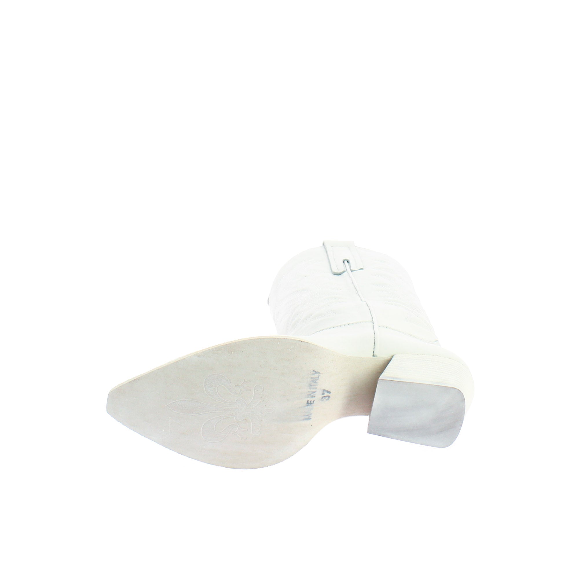 Stivali texani medi da donna in pelle colore bianco con ricami.