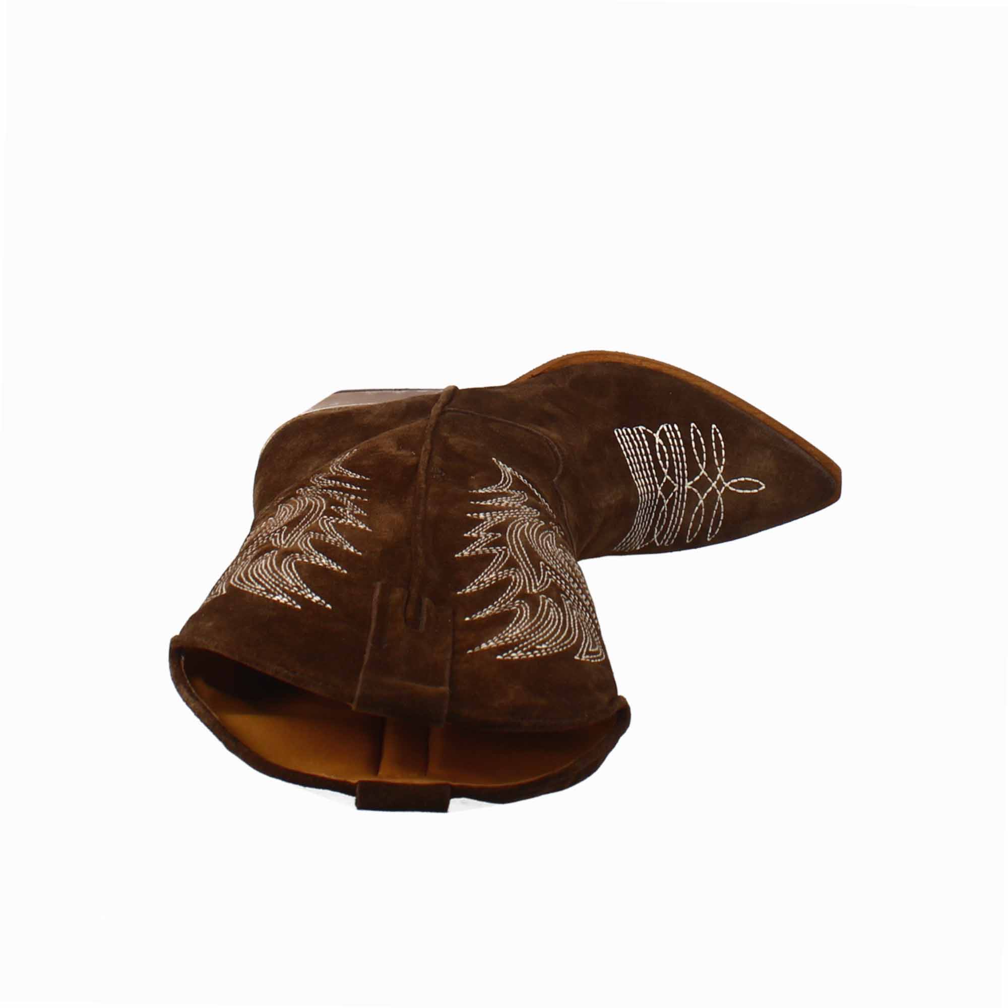 Stivaletto texano da donna in camoscio color cioccolato con ricamo - LeonardoShoes