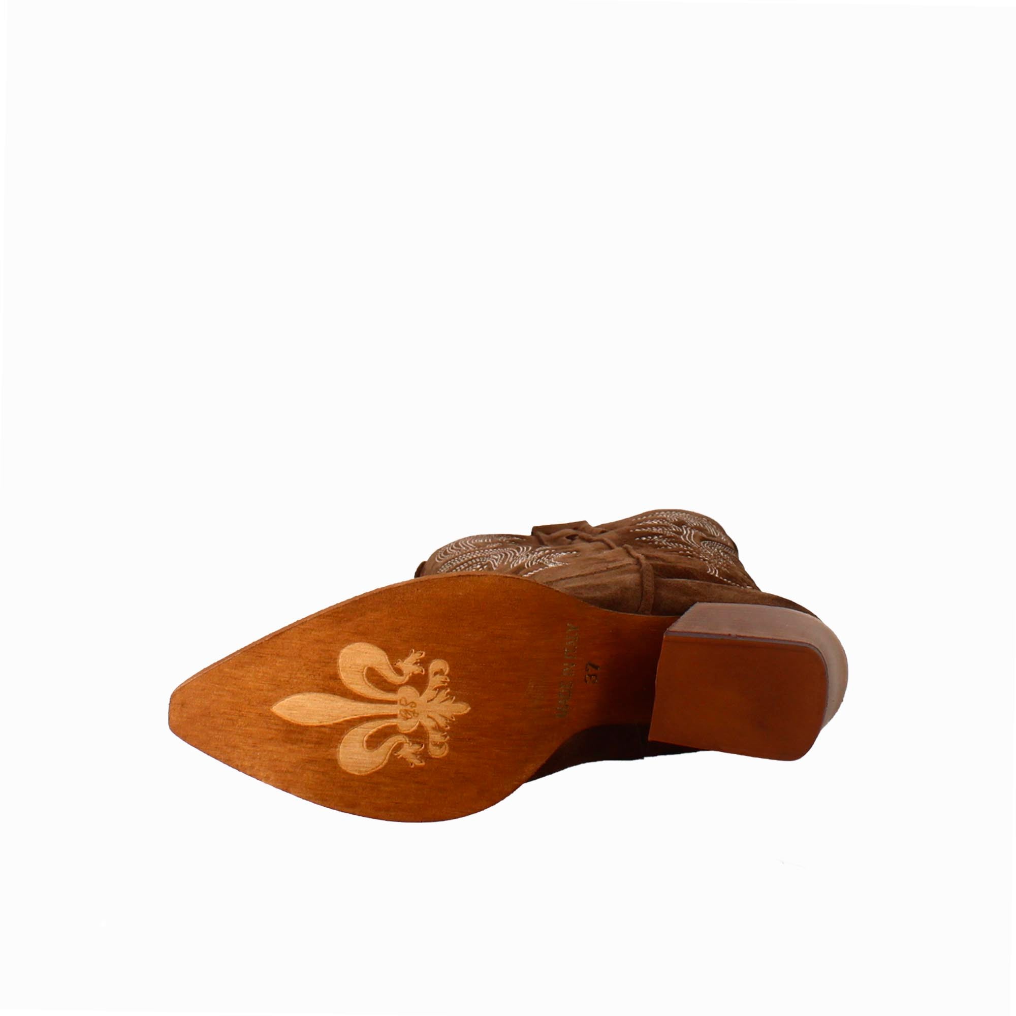 Stivaletto texano da donna in camoscio color cioccolato con ricamo - LeonardoShoes