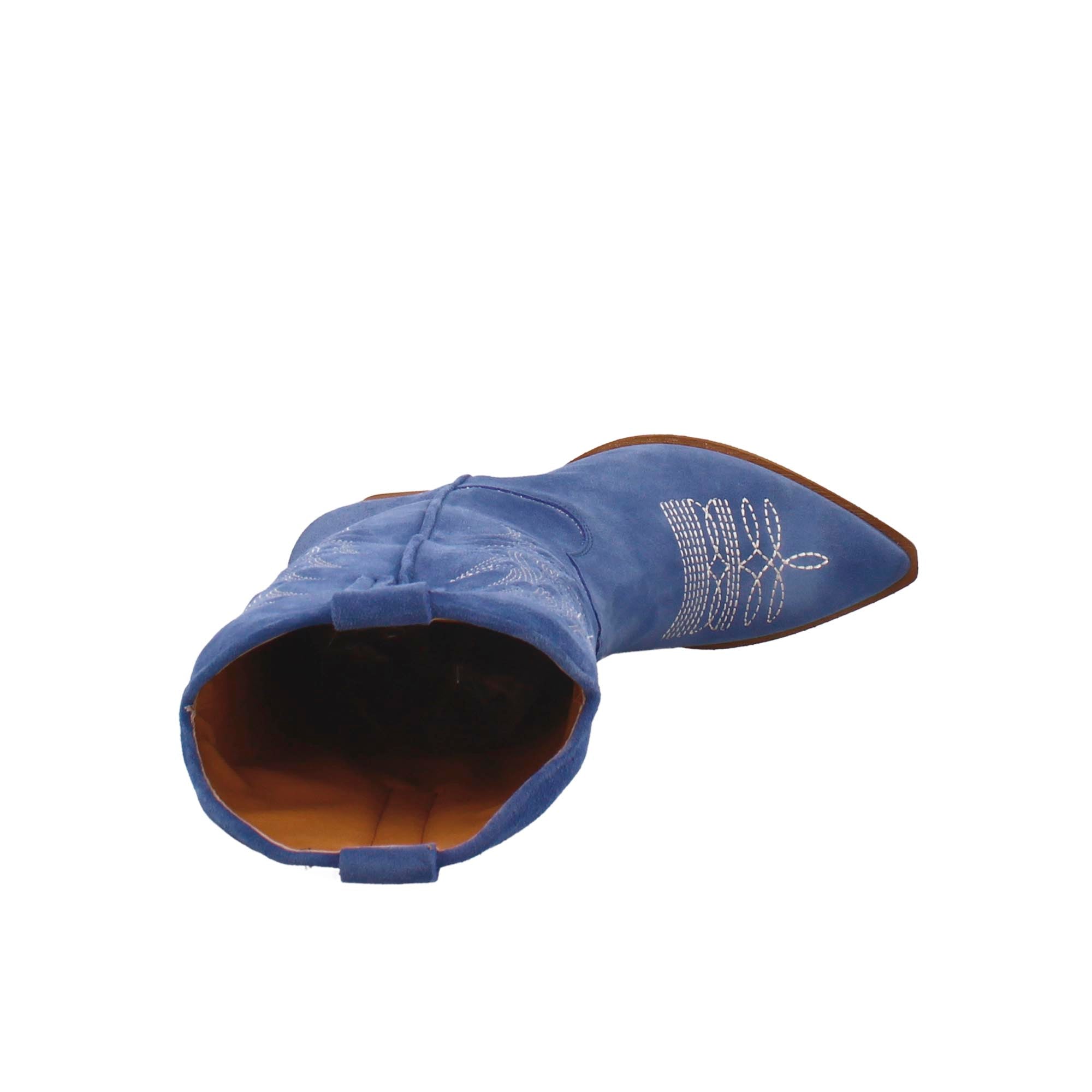 Bottes texanes moyennes pour femme en daim bleu avec broderie.
