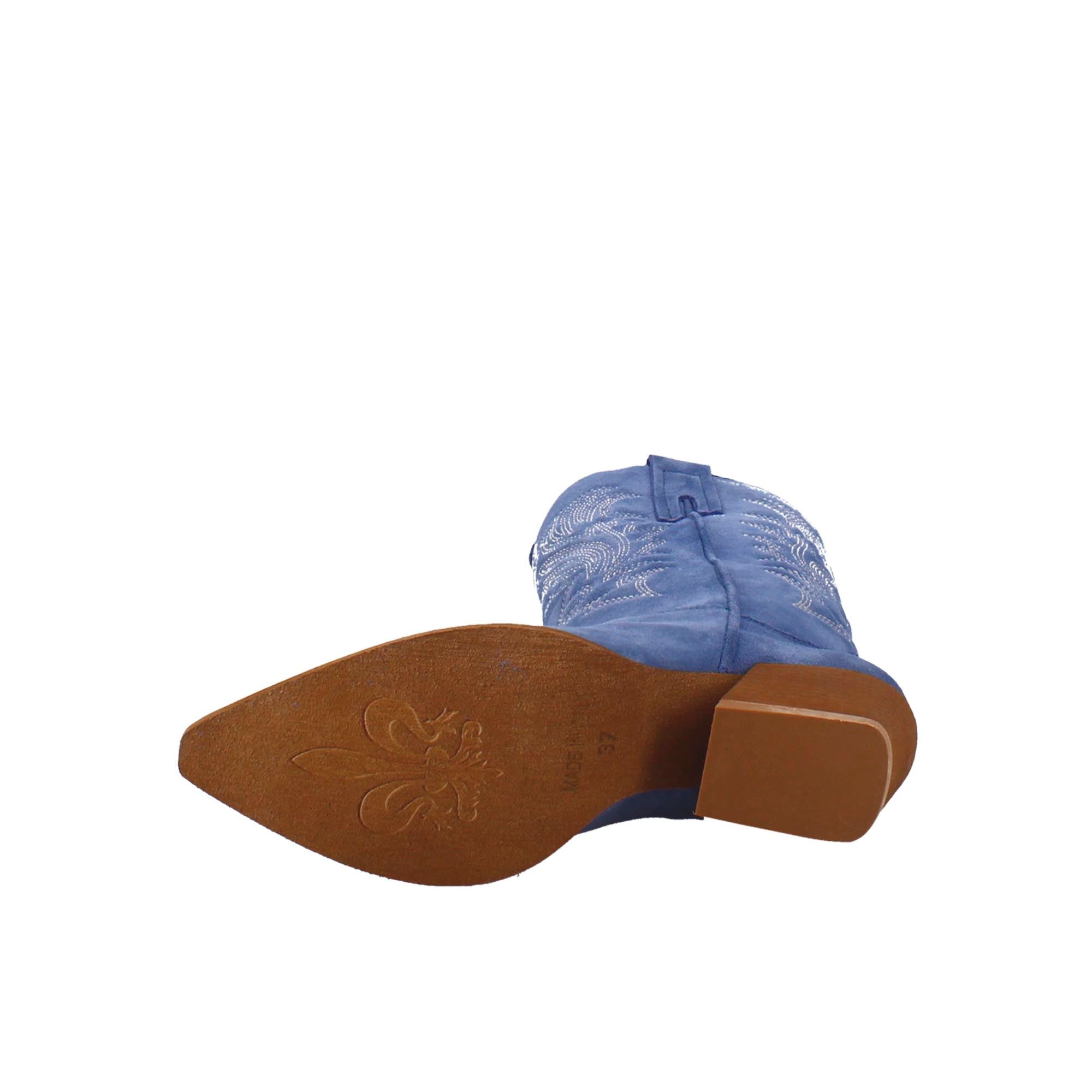 Bottes texanes moyennes pour femme en daim bleu avec broderie.
