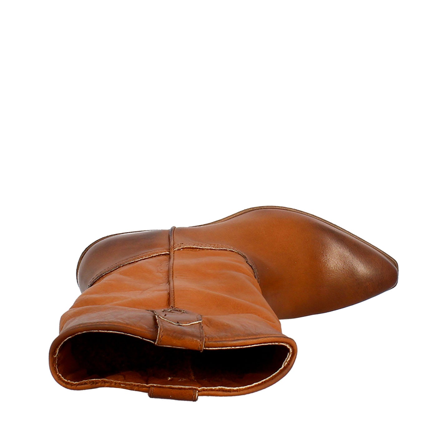 Stivali texani da donna sfoderati in pelle vintage marrone. - LeonardoShoes
