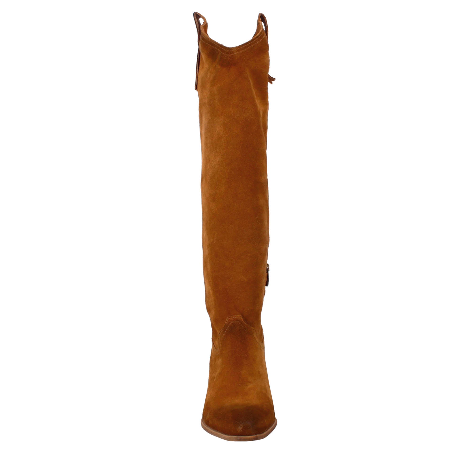 Bottes texanes pour femme non doublées en daim marron.