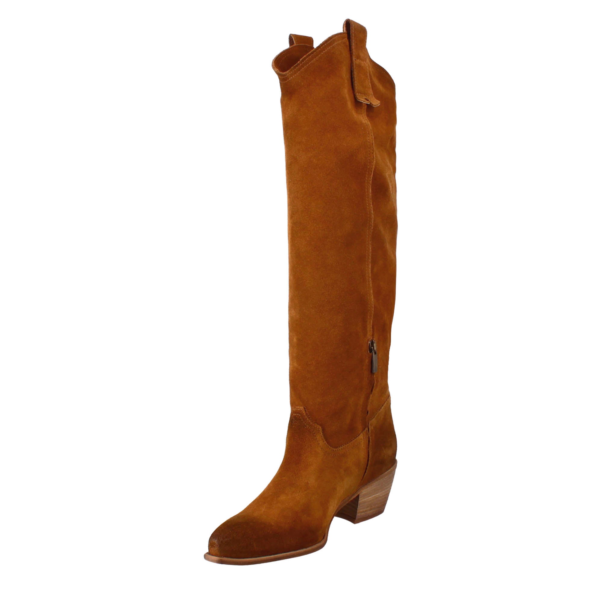 Bottes texanes pour femme non doublées en daim marron.