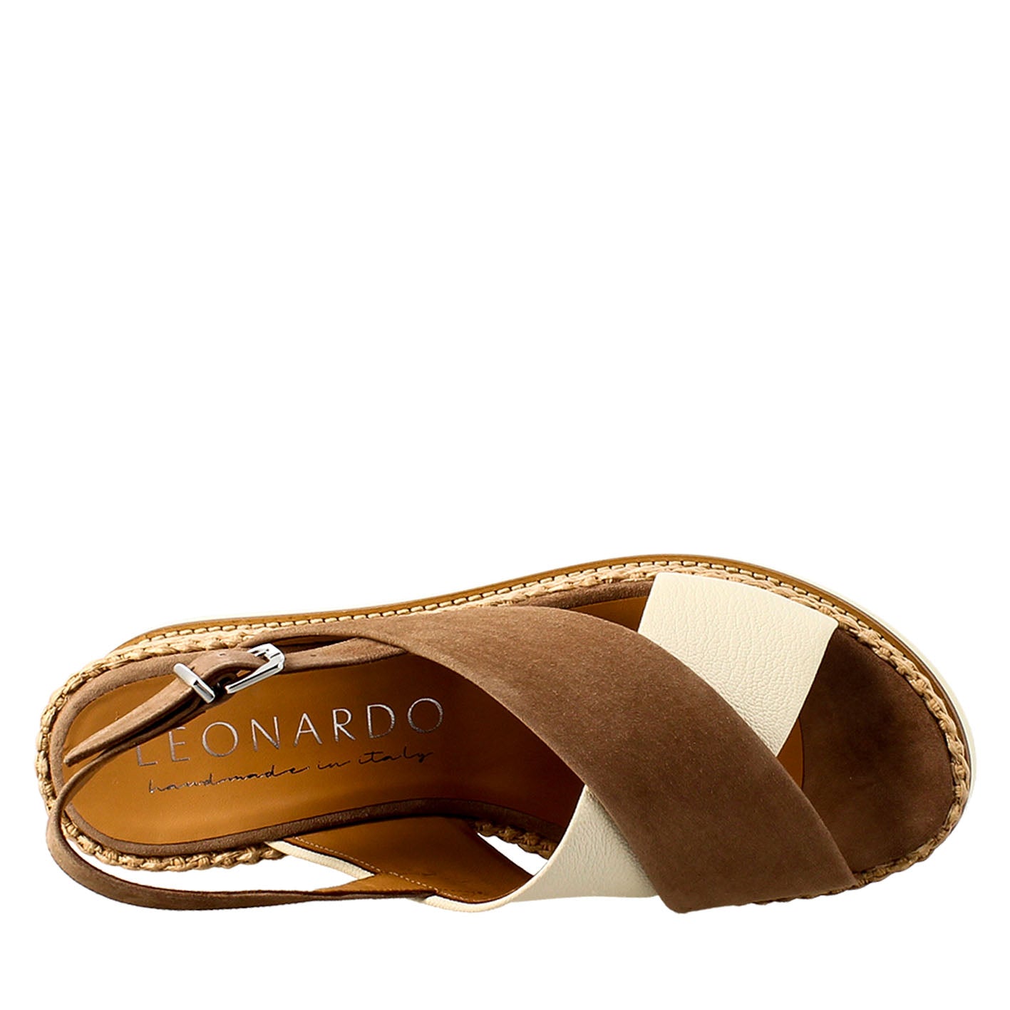 Zeppa da donna biocolore panna e cuoio - LeonardoShoes