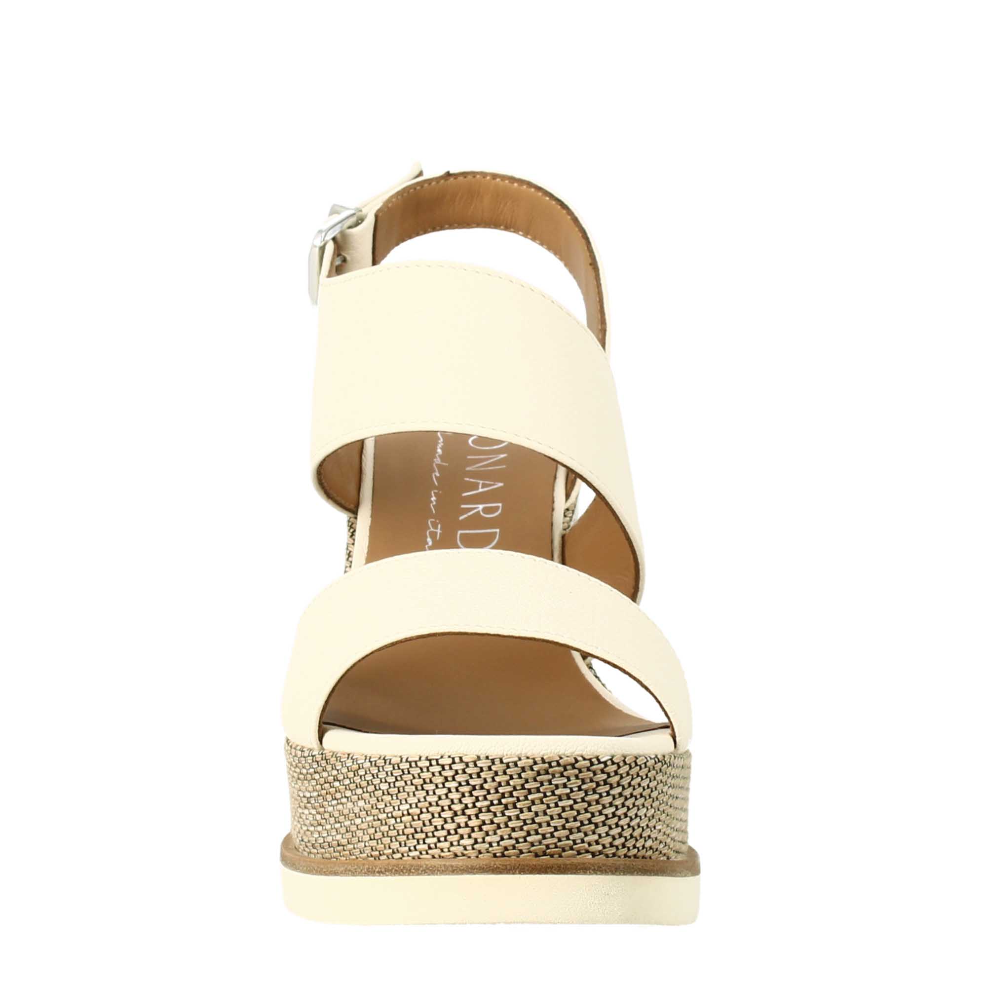 High women's wedge in cream colored leather